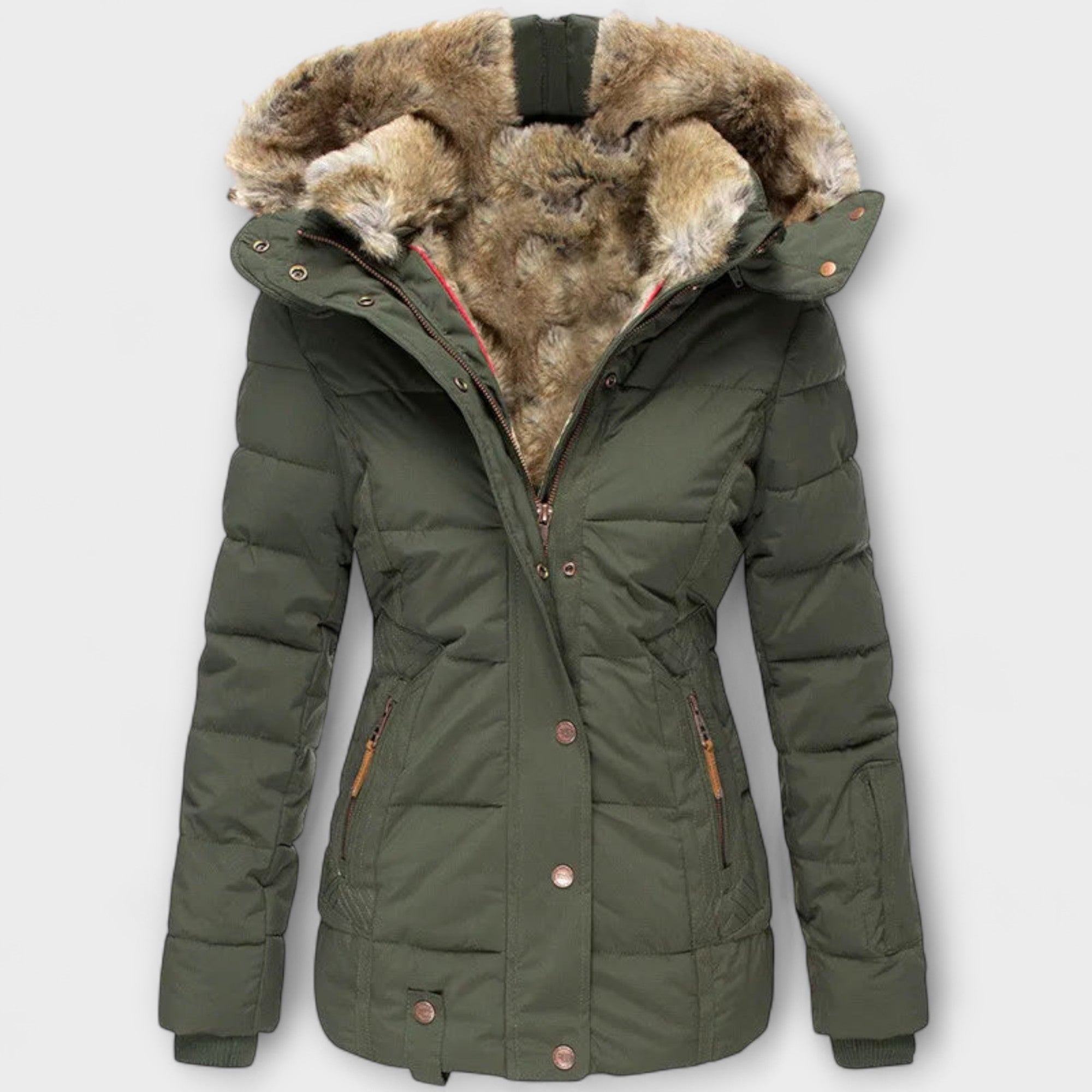 Aud - Svart elegant damejakke med pelshette