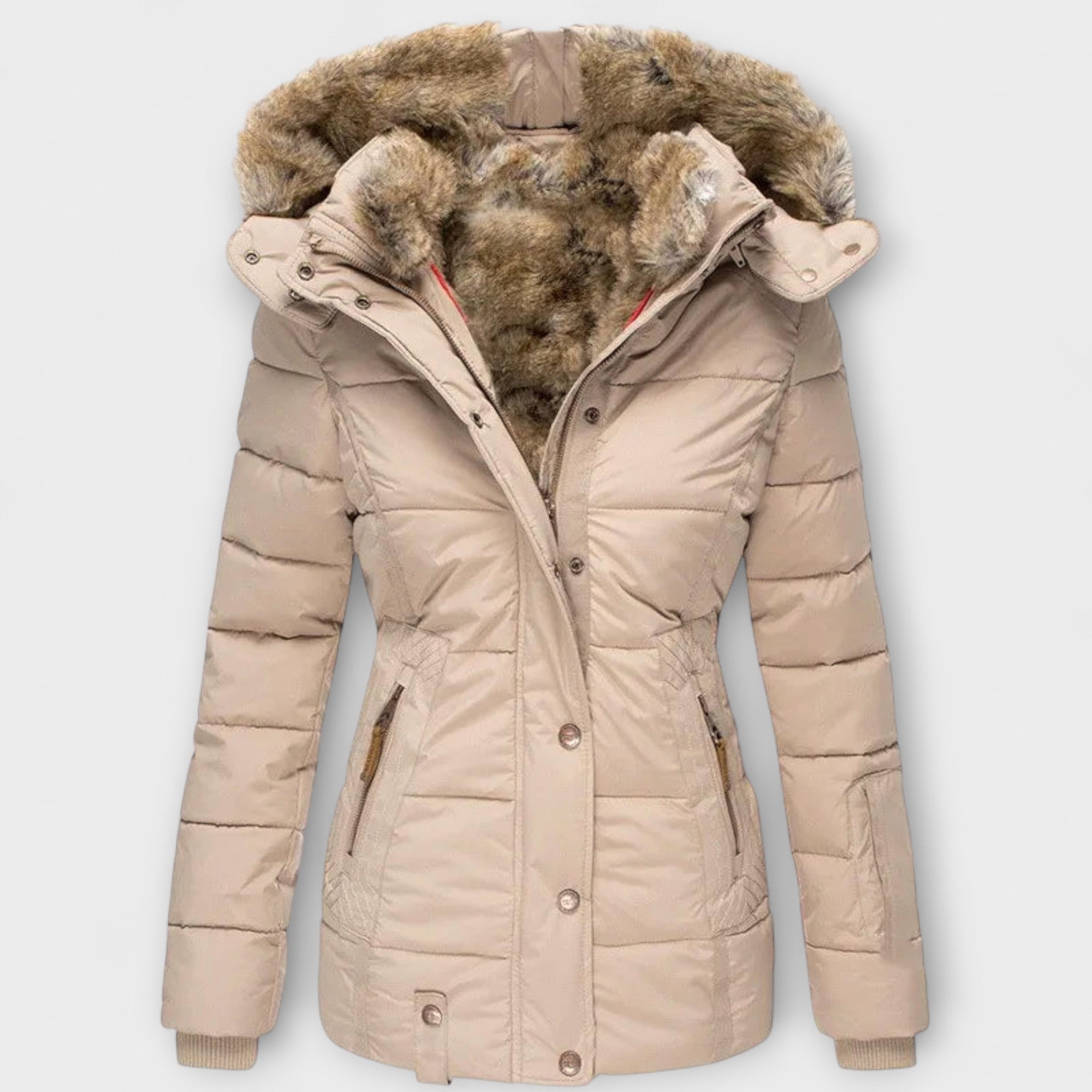 Aud - Svart elegant damejakke med pelshette