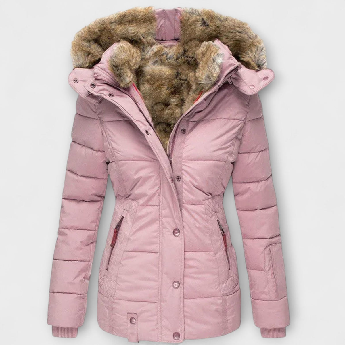 Aud - Svart elegant damejakke med pelshette
