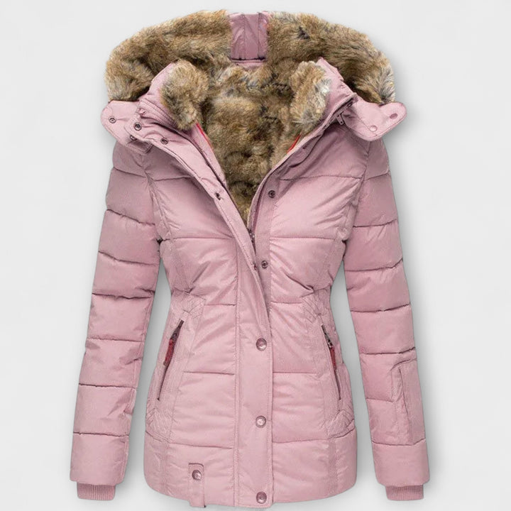 Aud - Svart elegant damejakke med pelshette