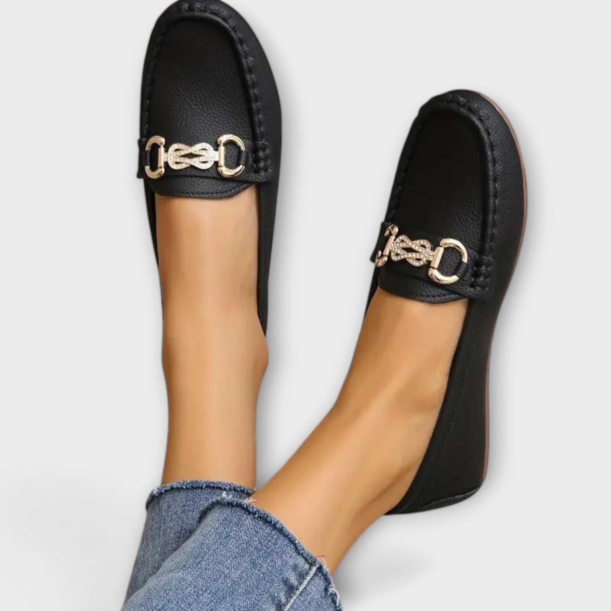 Liv - Svarte loafers med spenne