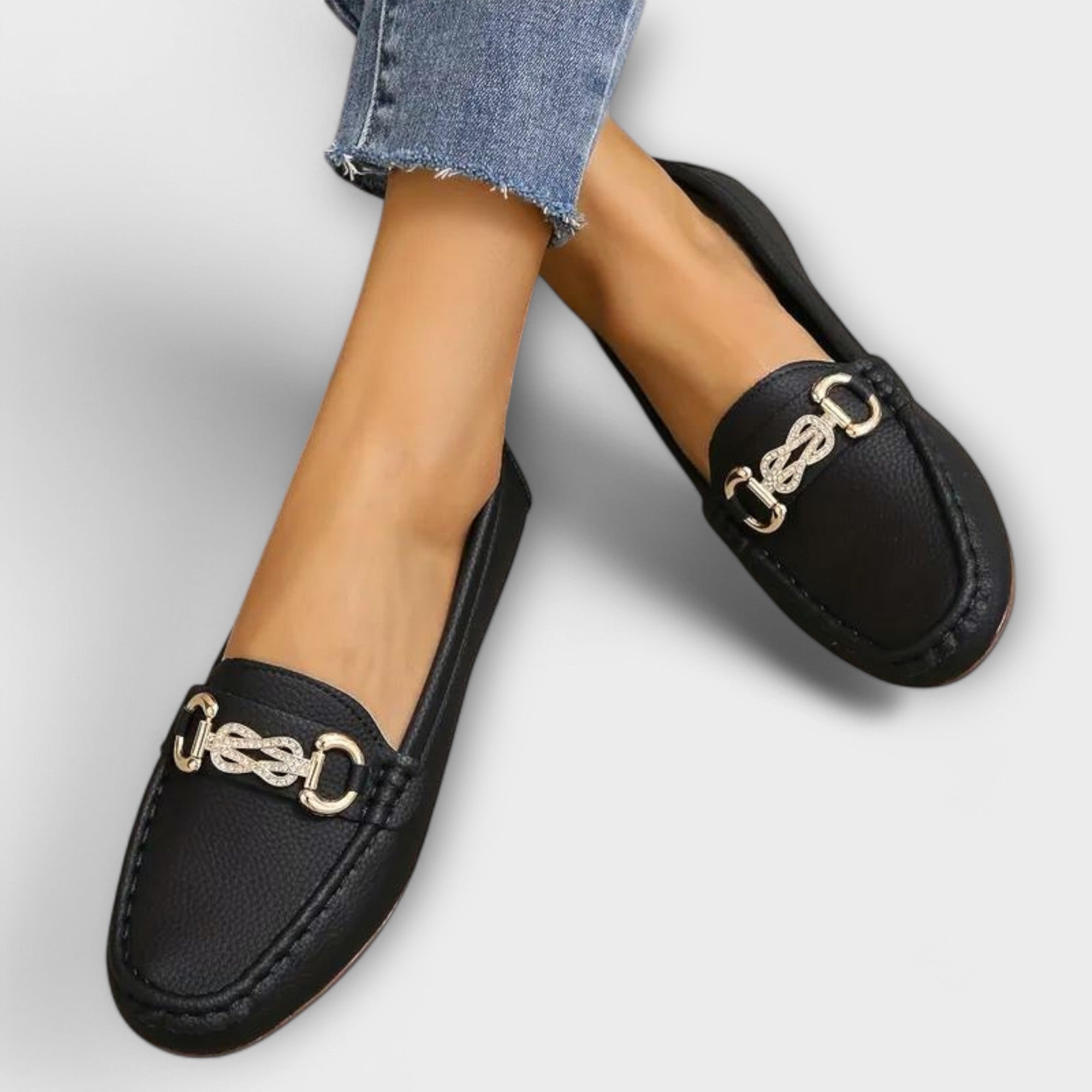 Liv - Svarte loafers med spenne