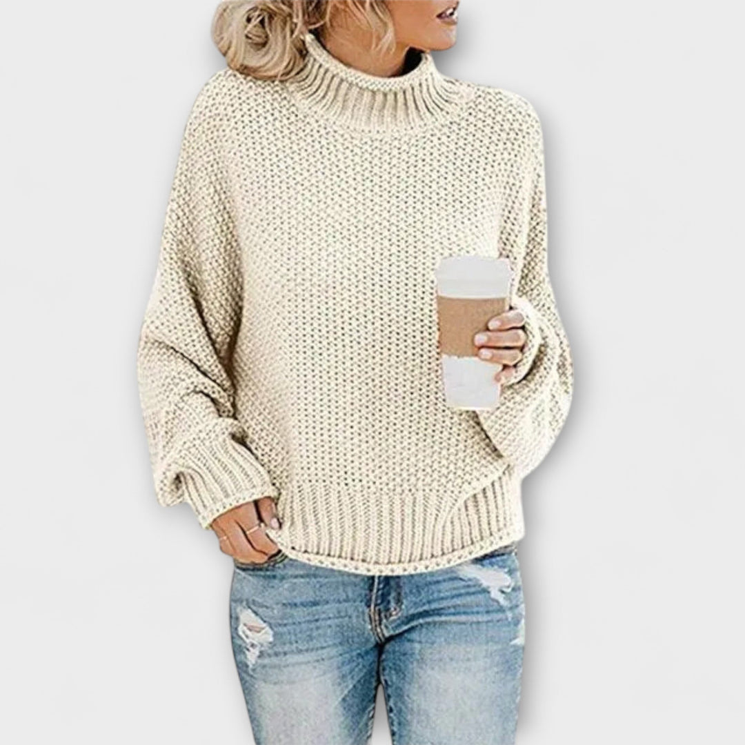 Amalie - Cremefarbenem grobem Rollkragenpullover