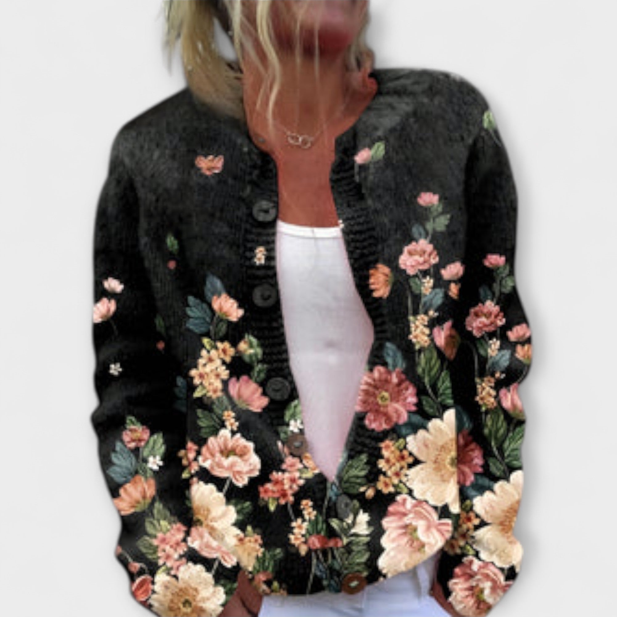 Vilde - Svart cardigan med blomstermønster