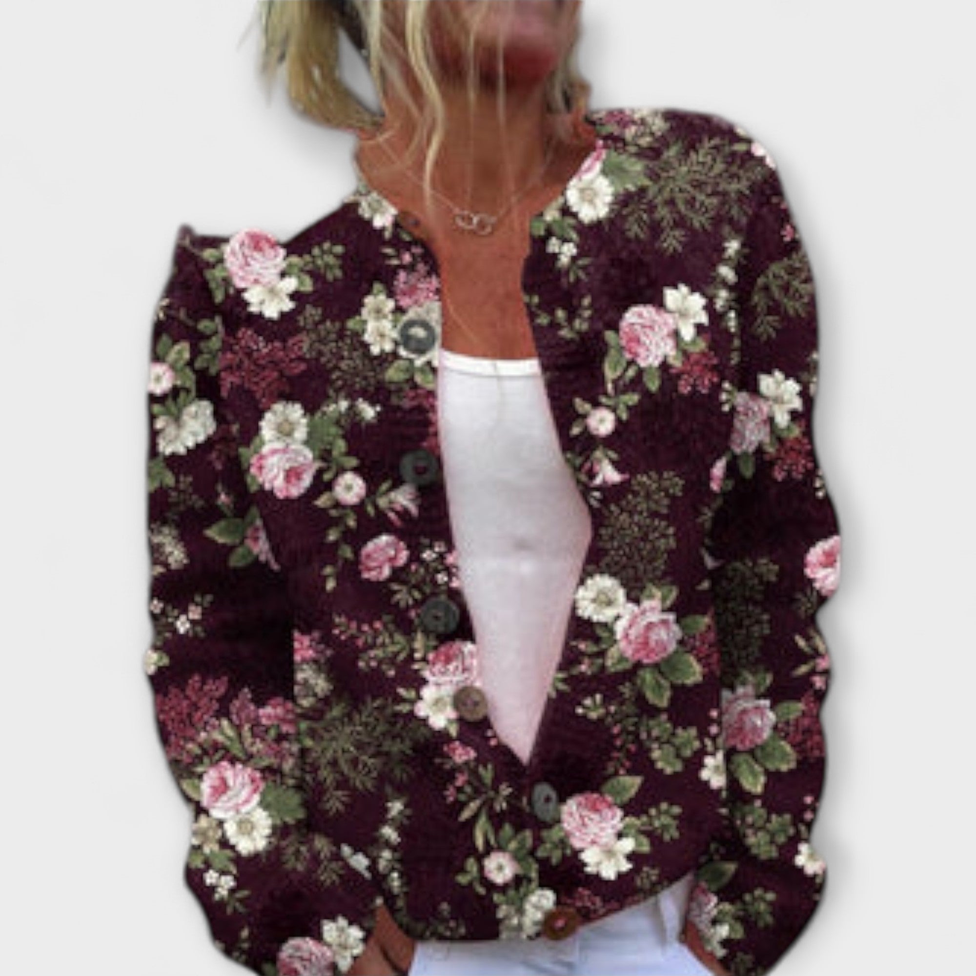 Mari - Mørk Cardigan med Blomstermønster