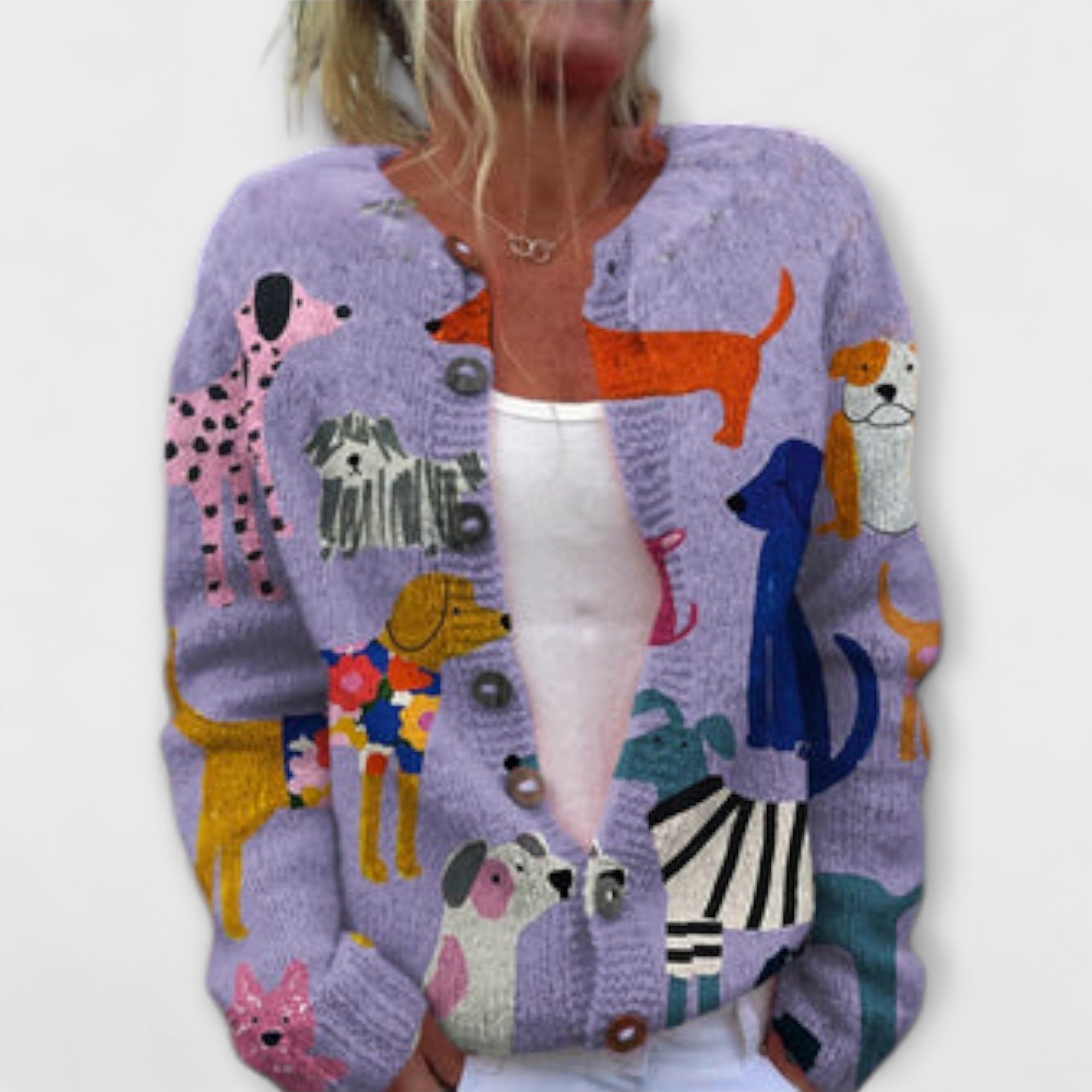 Reidun - Lilla Cardigan med hundemotiv