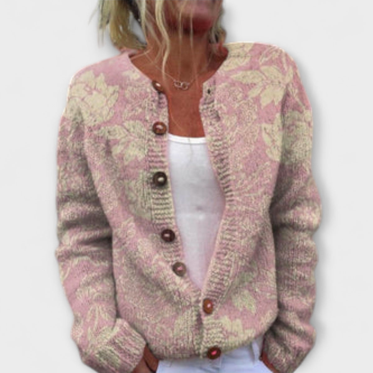 Amalie - Rosa Cardigan med Blomstermønster