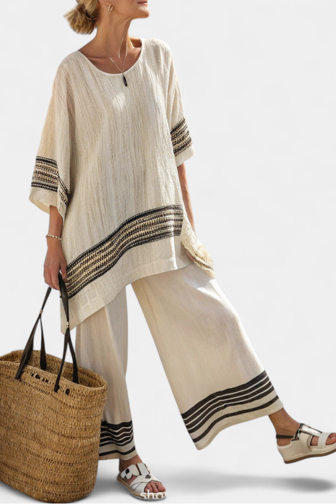 Berit - Elegante beige sett av lin og bambus