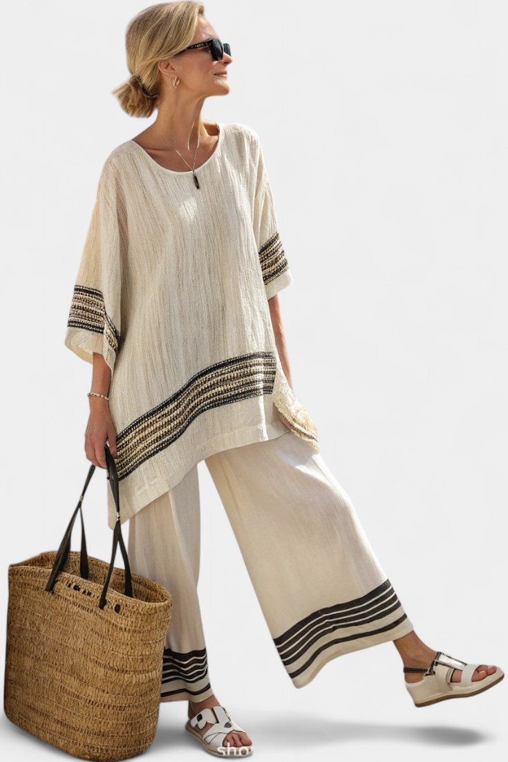 Berit - Elegante beige sett av lin og bambus