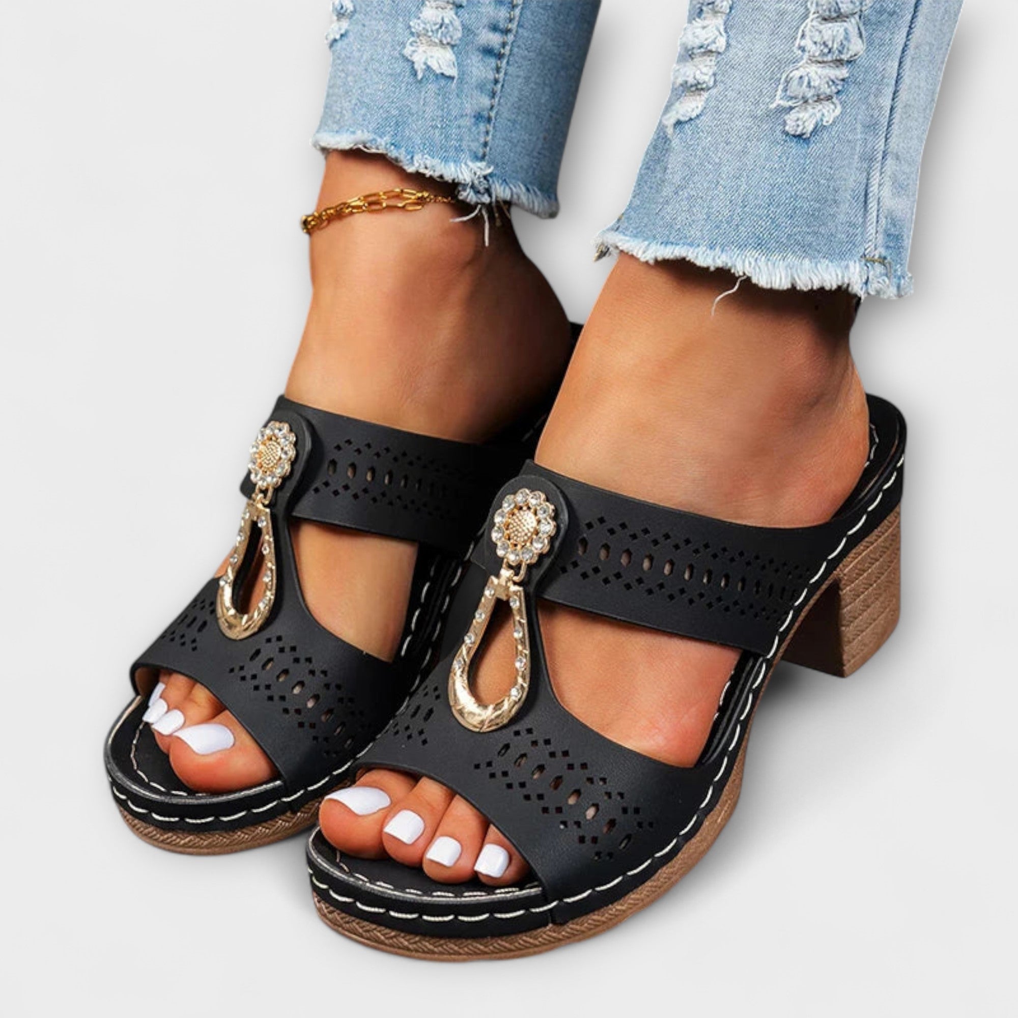 Gudrun - Stilige Sorte Sandaler
