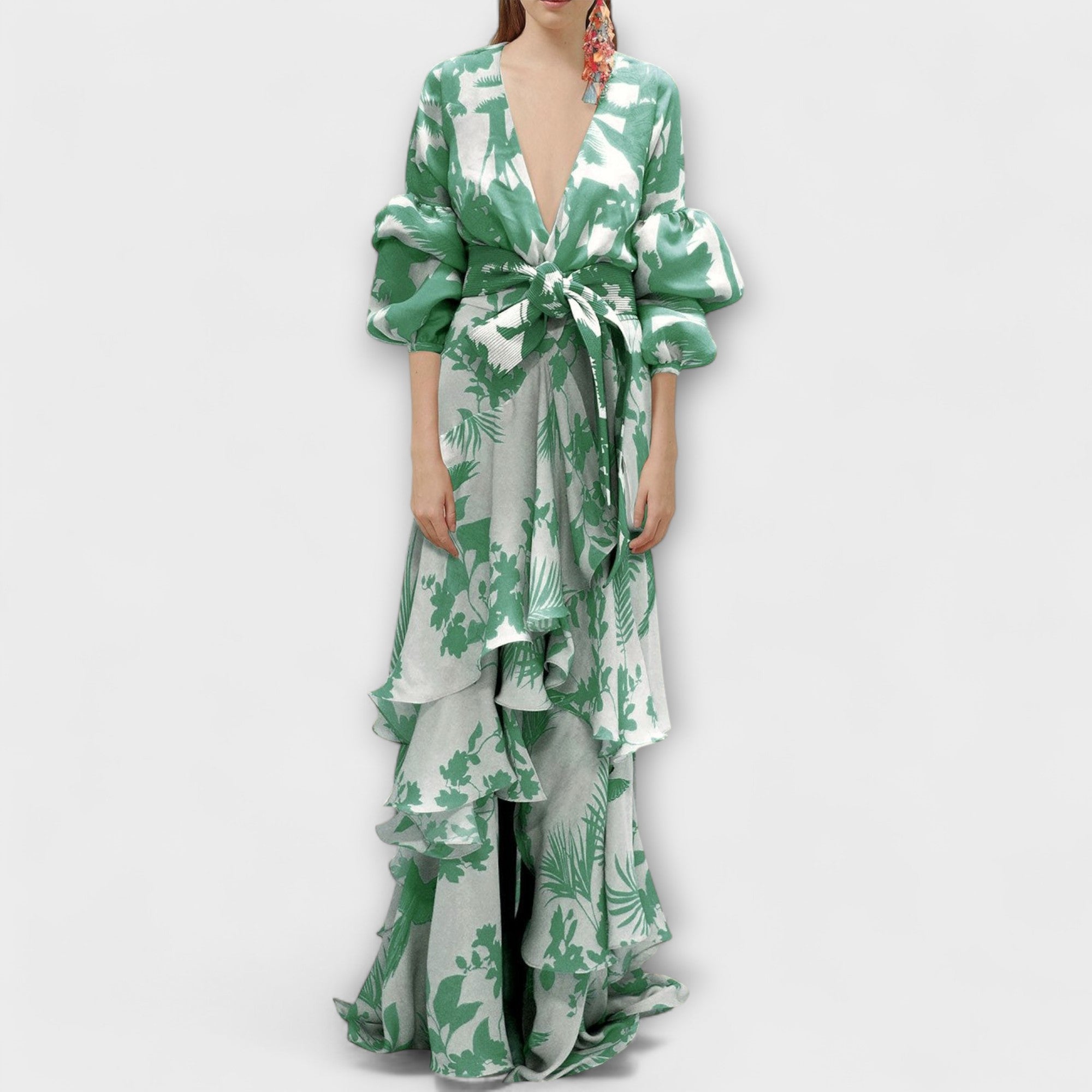 Lilja - Gult Chiffon-Festkjole med Volanger