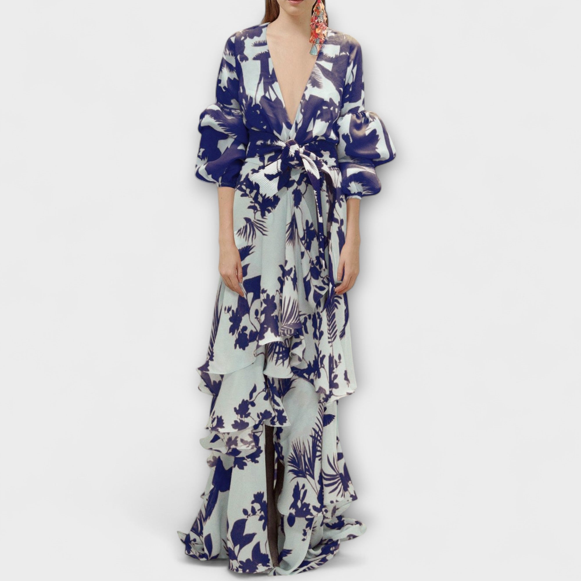 Lilja - Gult Chiffon-Festkjole med Volanger