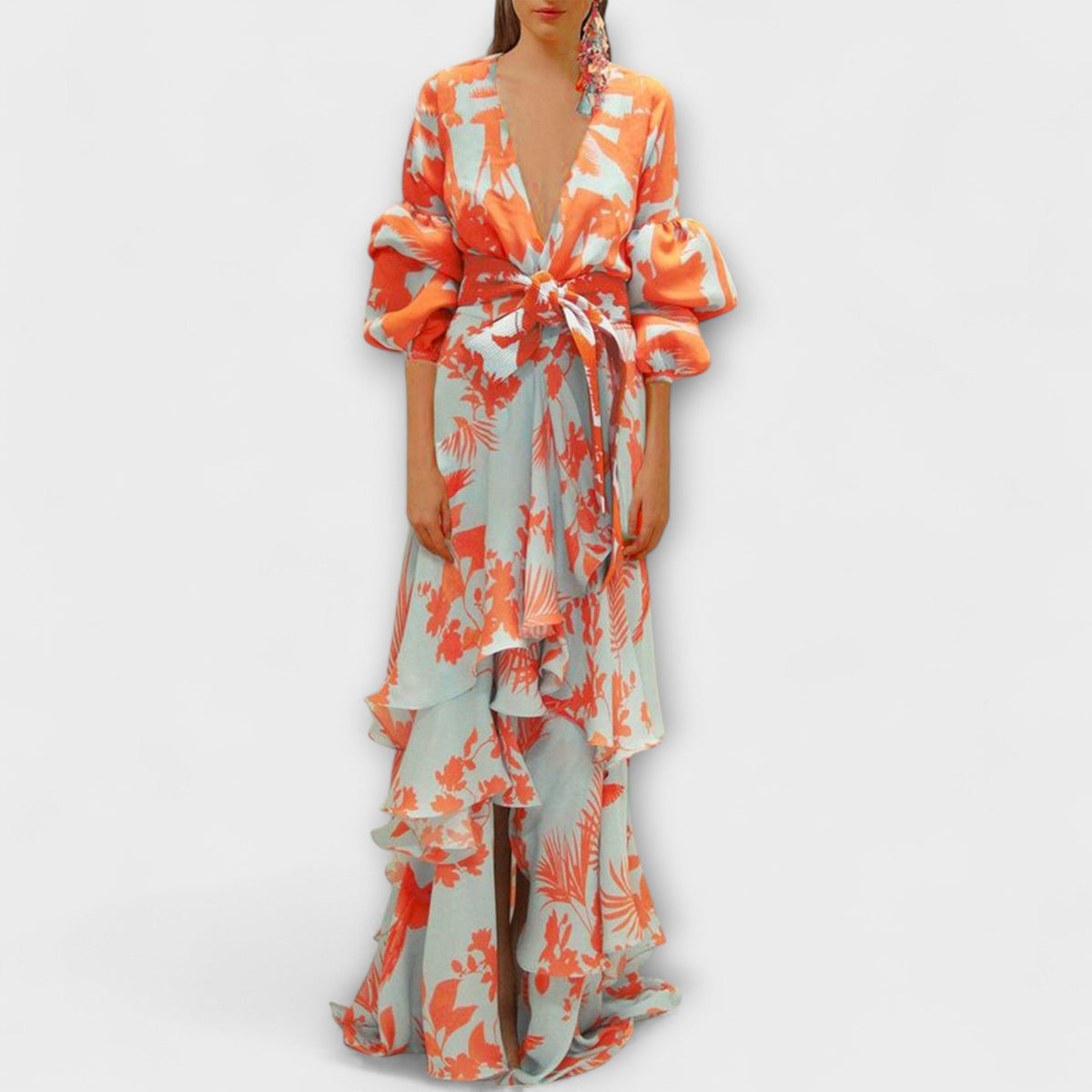 Lilja - Gult Chiffon-Festkjole med Volanger
