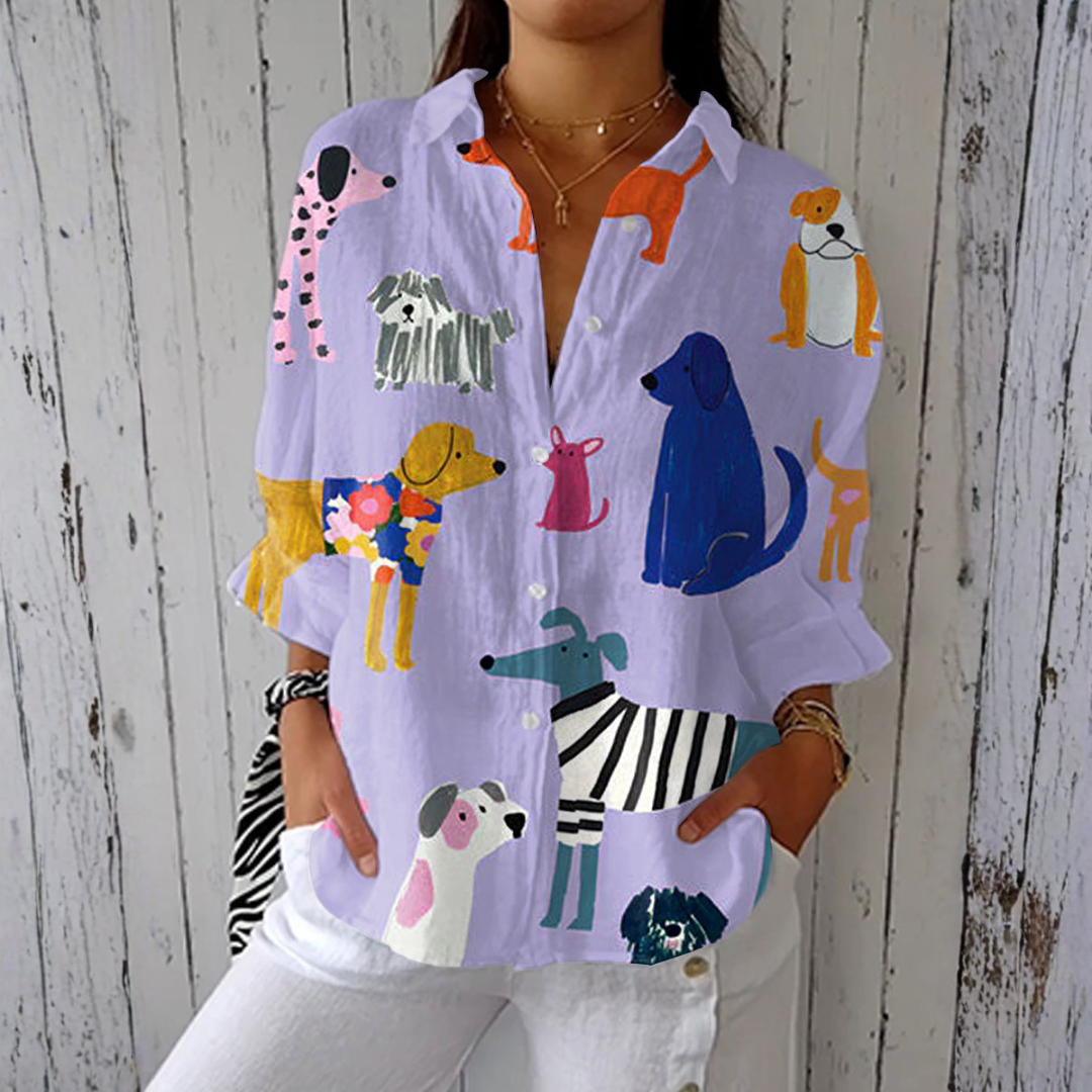 Hilde - Lilla Bluse med hundemotiv