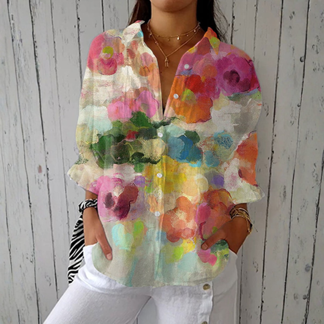 Sigrid - Elegant akvarellbluse med blomstermønster