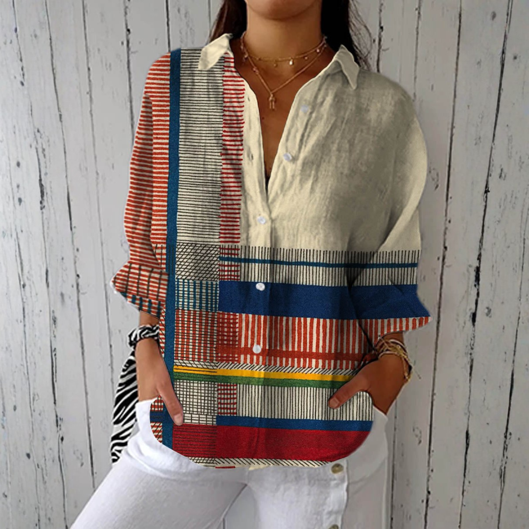 Randi - Bluse med kunstnerisk stripe-motiv