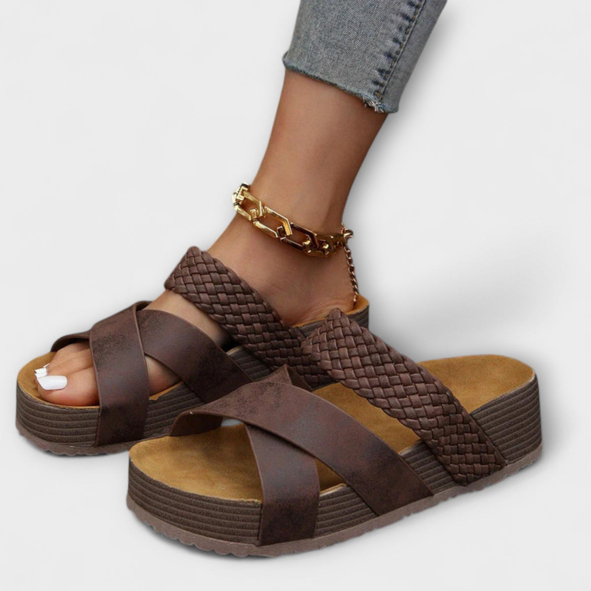 Inger - Flettet kile-sandaler