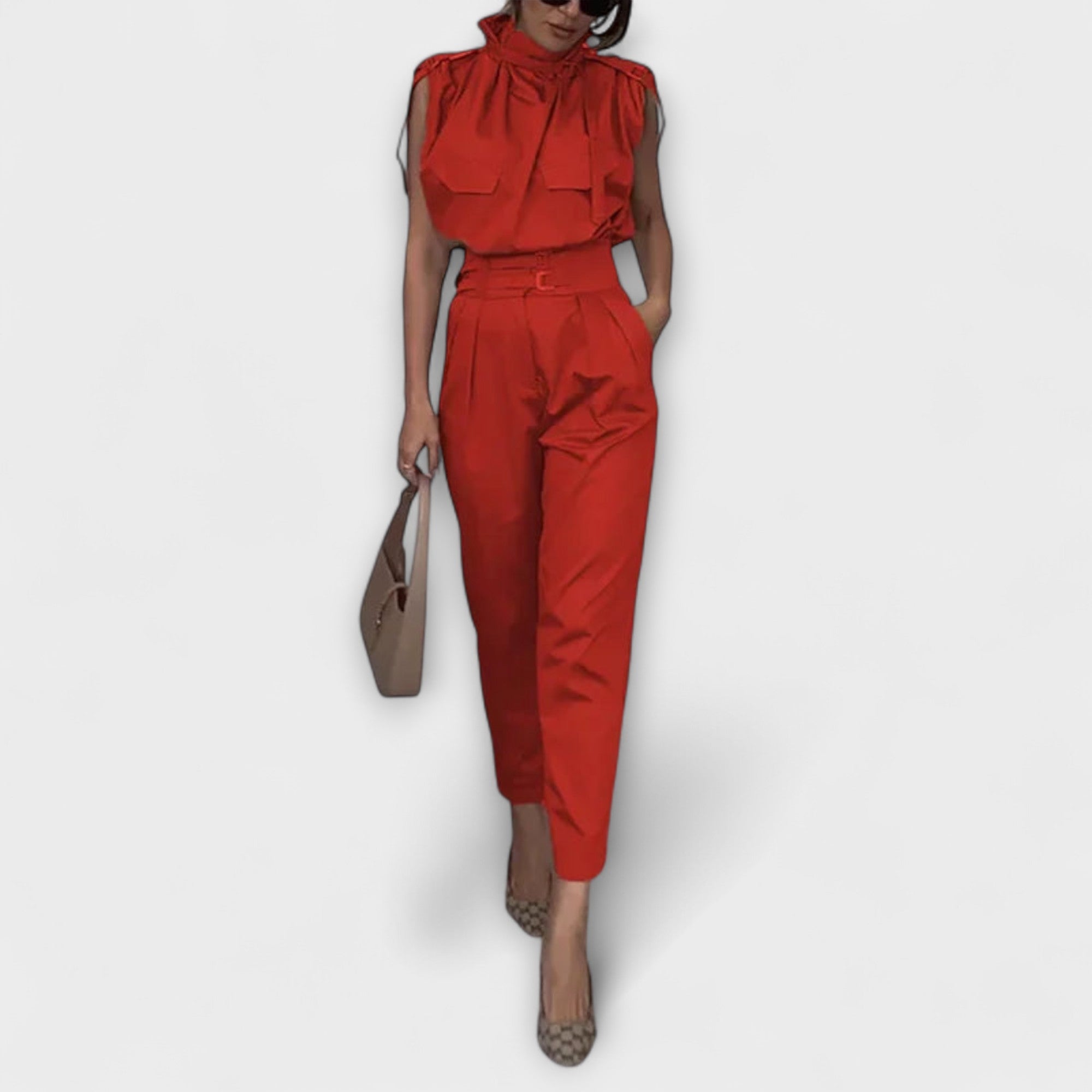 Berit - Khakifarget elegant buksedress-sett
