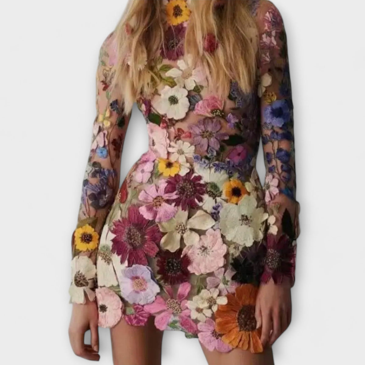 Ingeborg - Kjole med 3D-blomstermønster