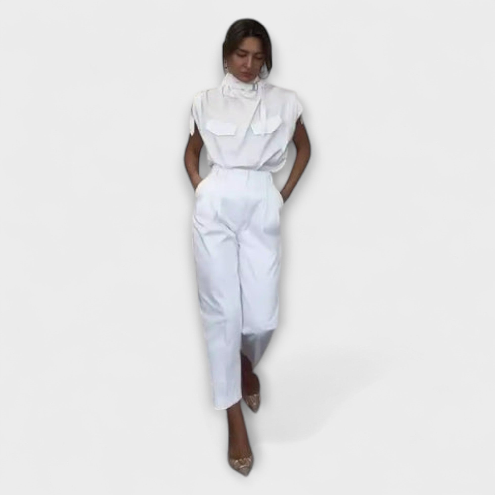 Berit - Khakifarget elegant buksedress-sett