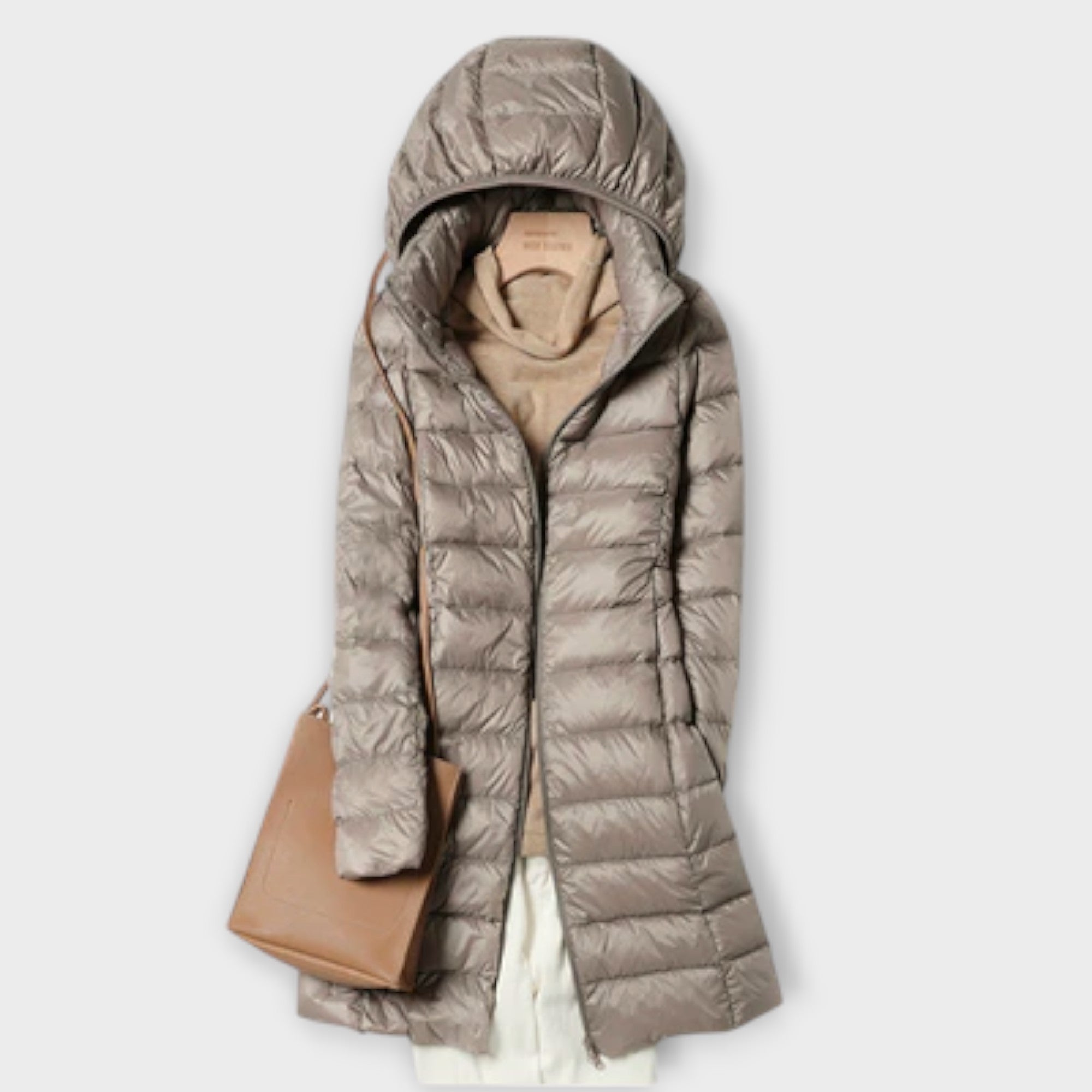 Liv - Beige ultralett dunjakke med hette