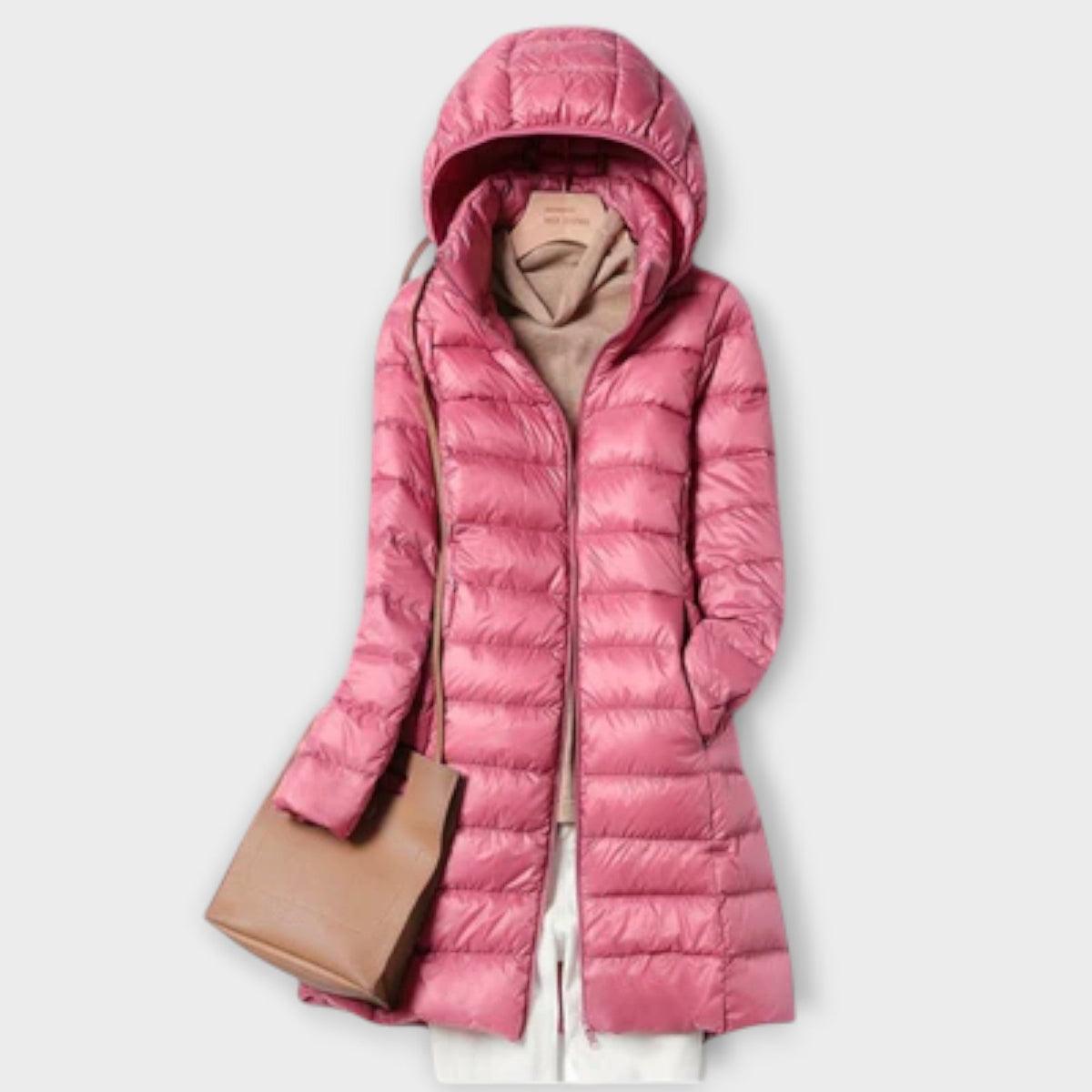Liv - Beige ultralett dunjakke med hette