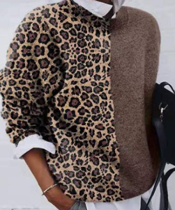 Ida - Brun genser med leopardermer