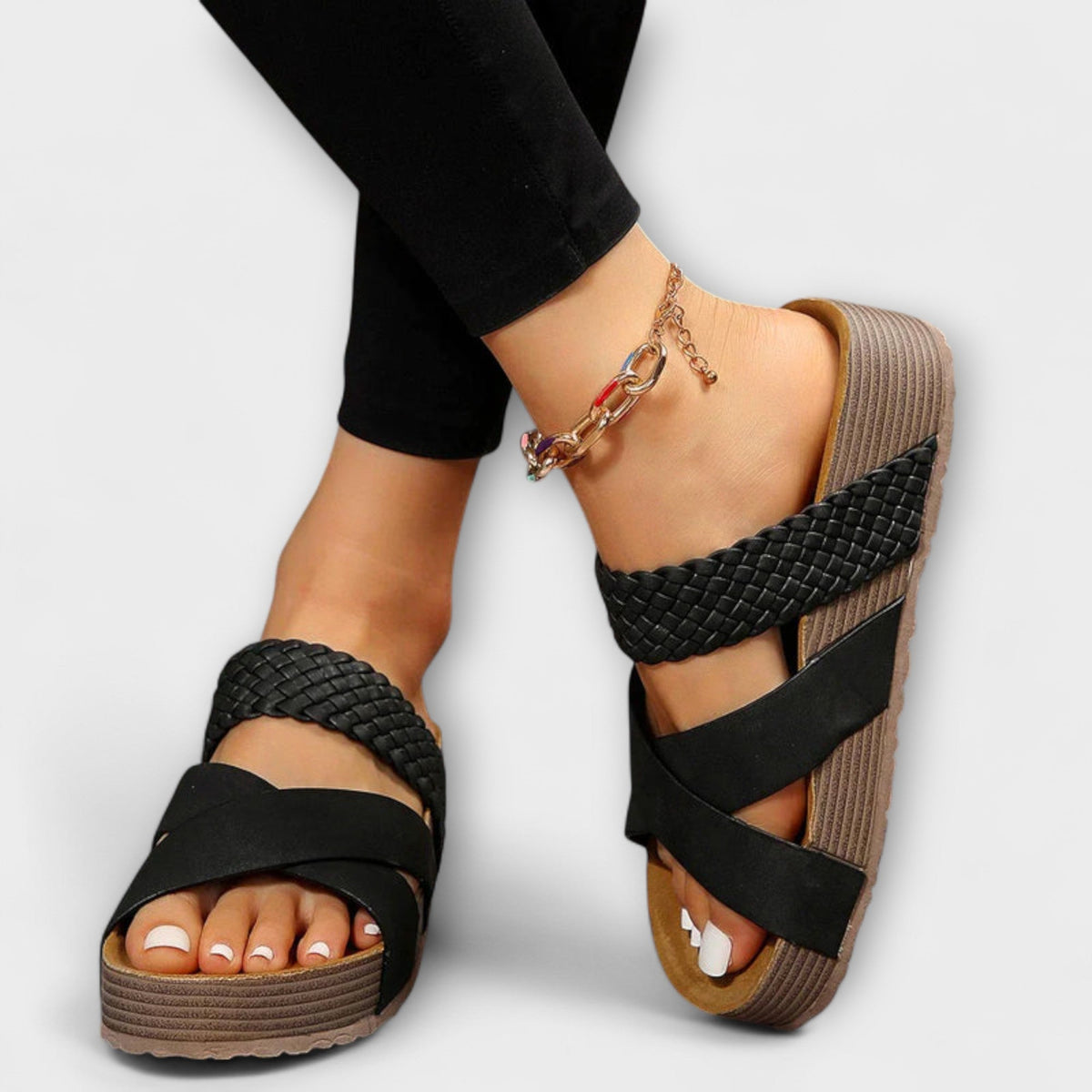 Inger - Flettet kile-sandaler