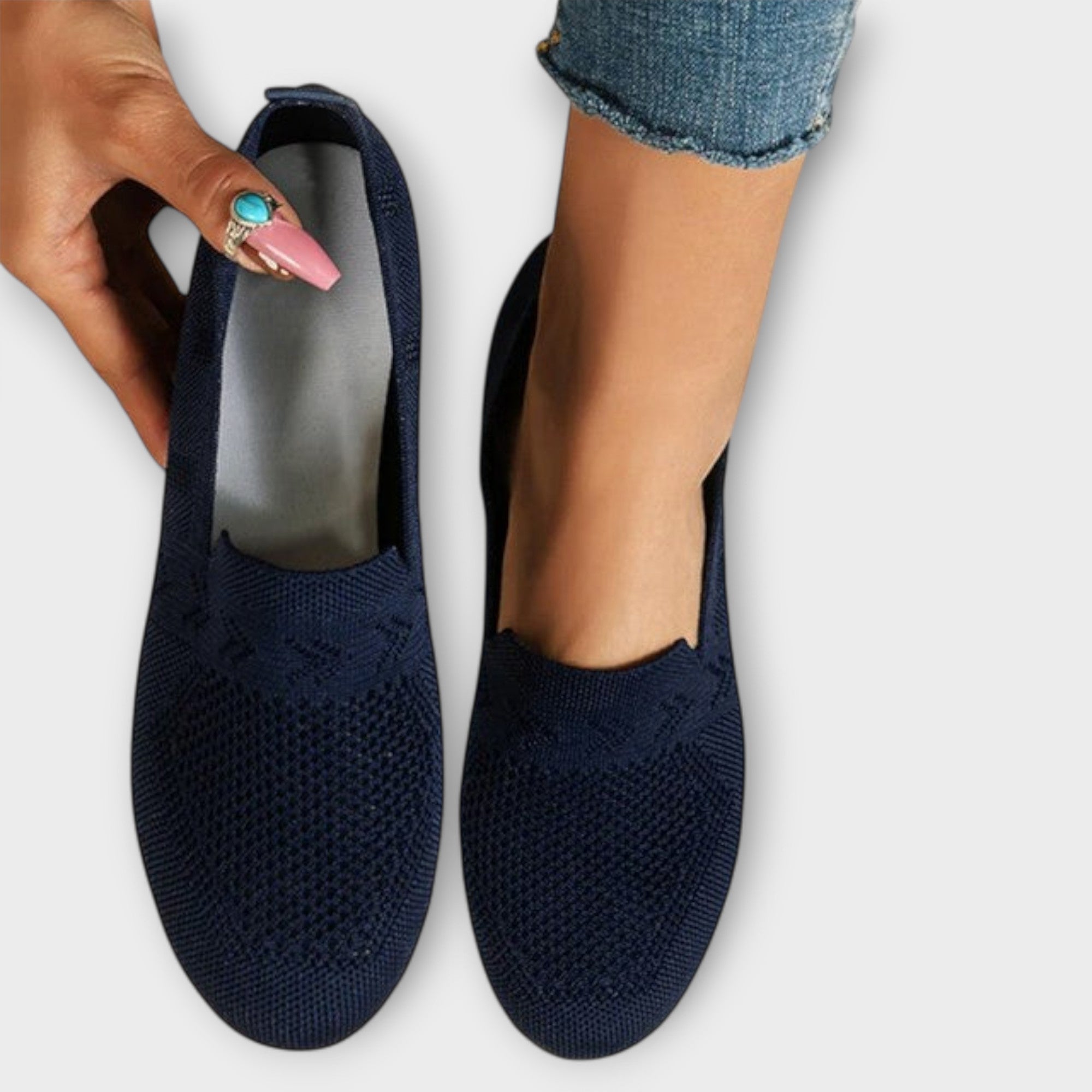 Andrea - Lyseblå Strikk-Loafer