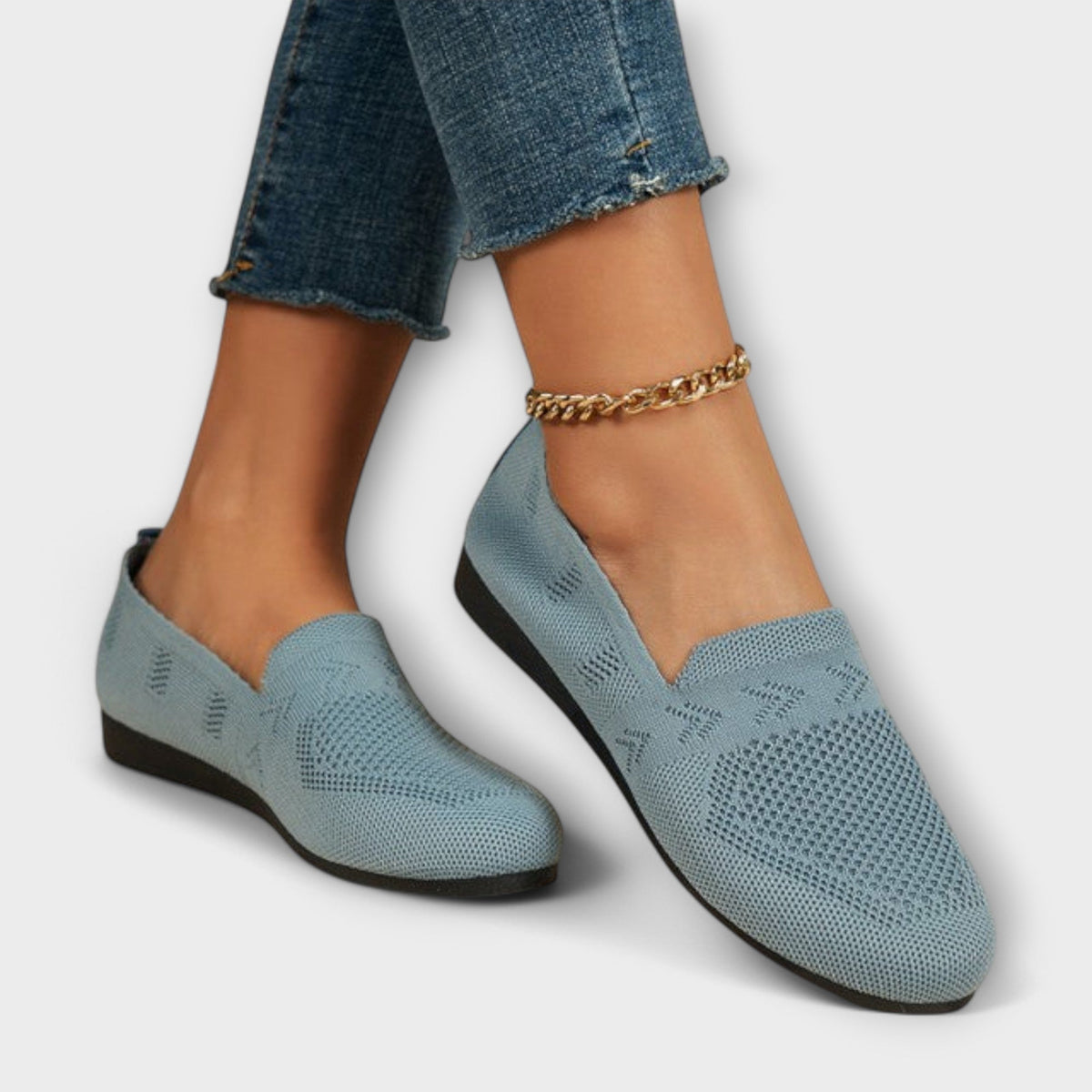 Andrea - Lyseblå Strikk-Loafer