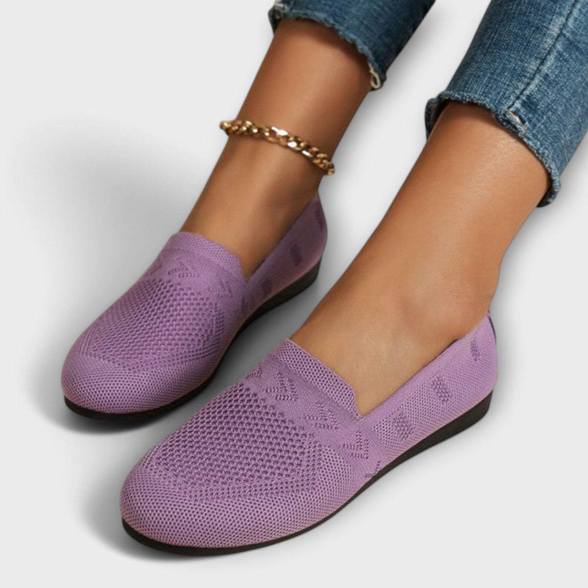 Andrea - Lyseblå Strikk-Loafer