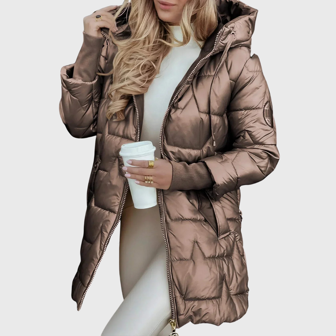 Ellen - Beige lang varm kåpe med hette