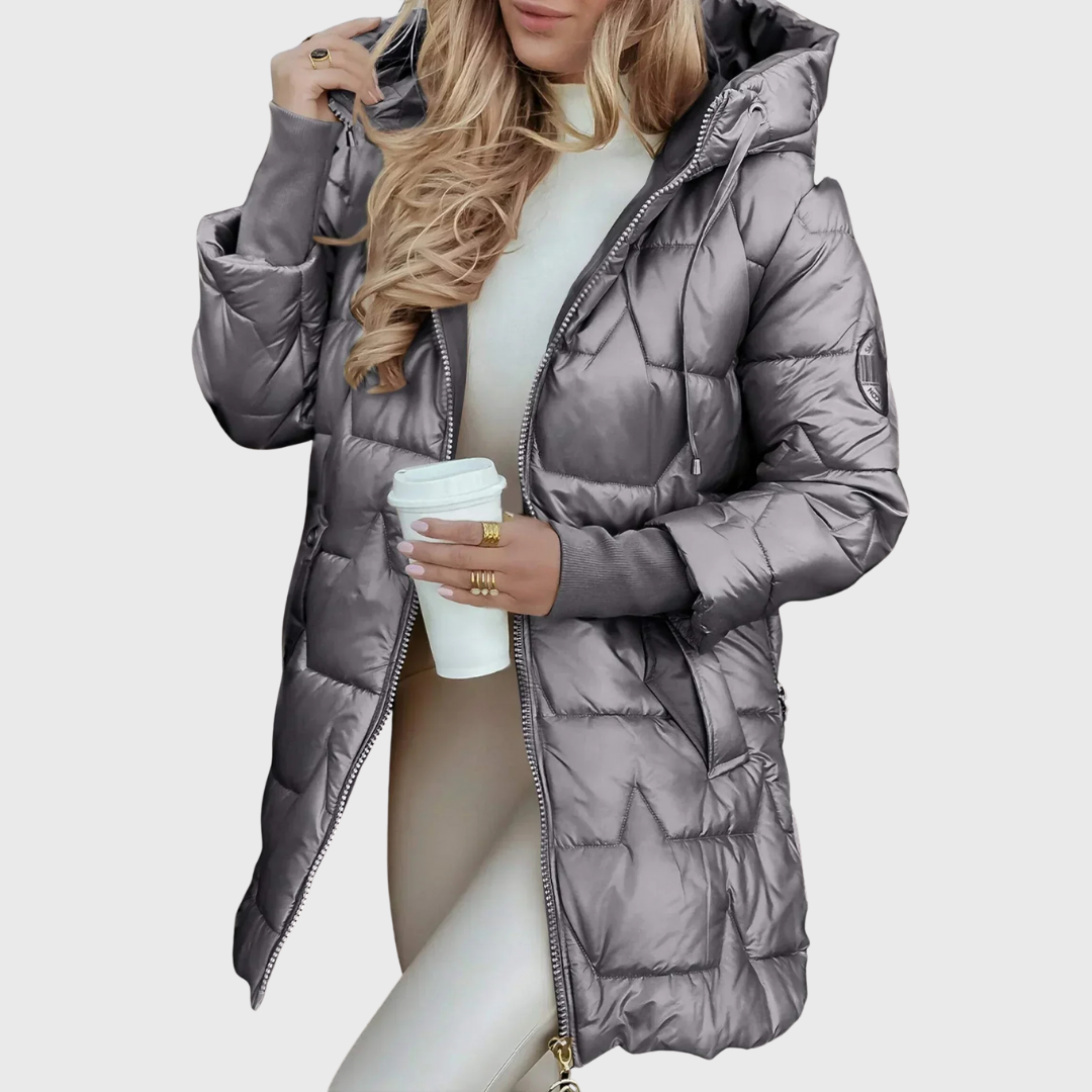 Ellen - Beige lang varm kåpe med hette
