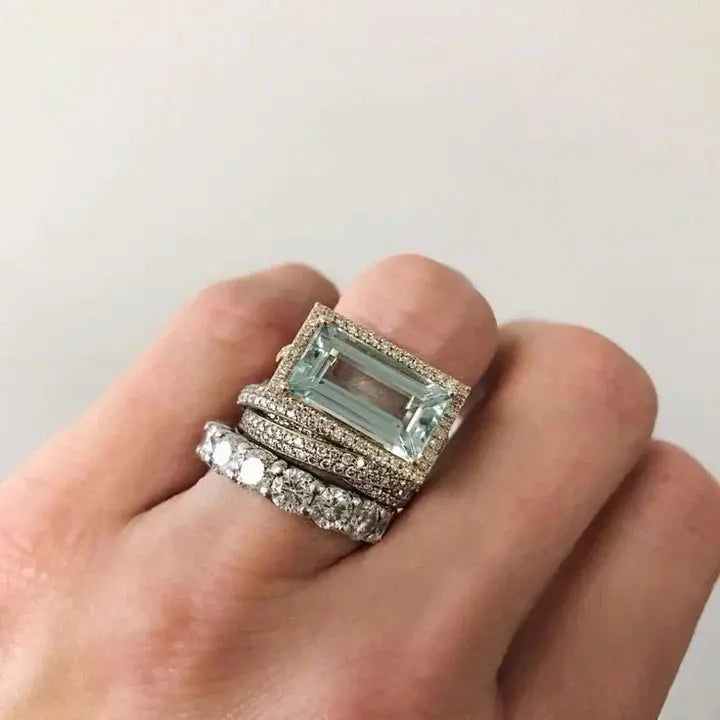 Ingeborg - Nostalgisk sølvring-sett med glass-turkis