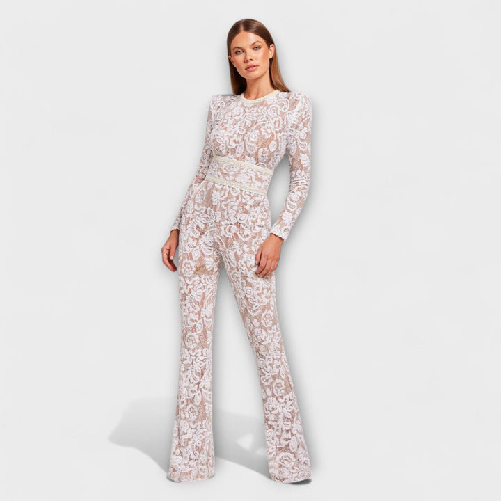 Heidi - Hvit blonde-jumpsuit med korsett