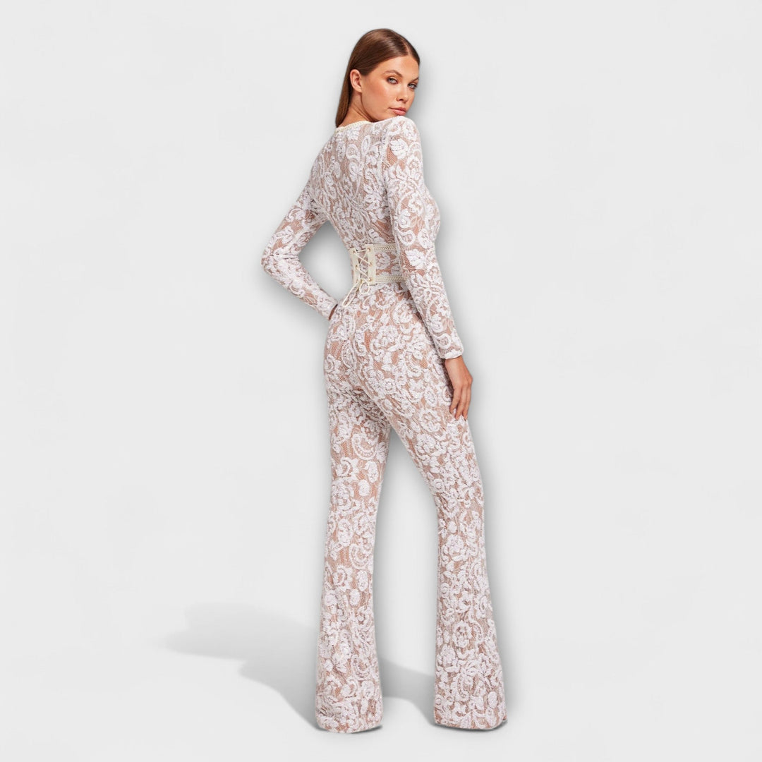 Heidi - Hvit blonde-jumpsuit med korsett