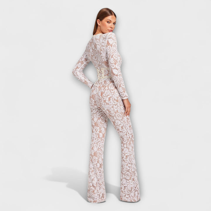 Heidi - Hvit blonde-jumpsuit med korsett