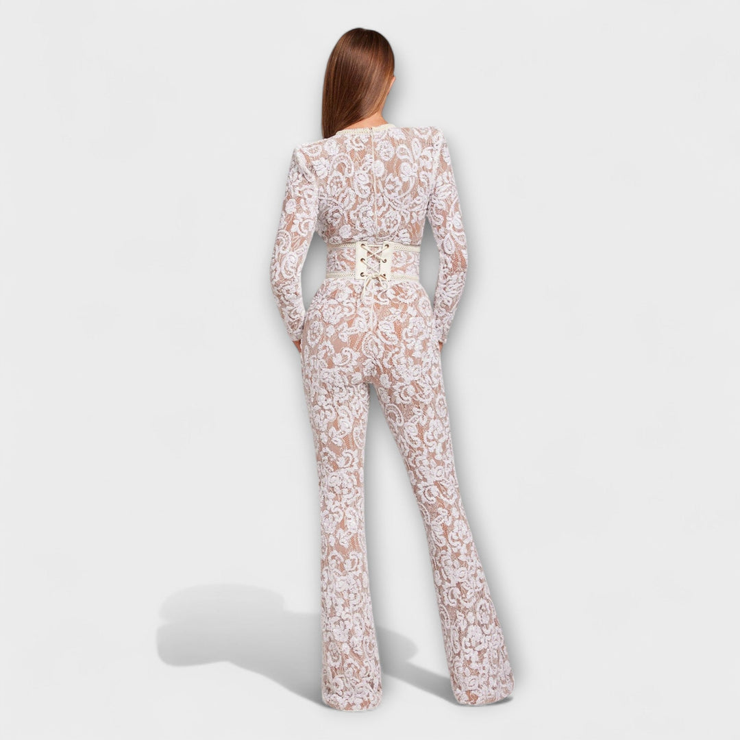 Heidi - Hvit blonde-jumpsuit med korsett