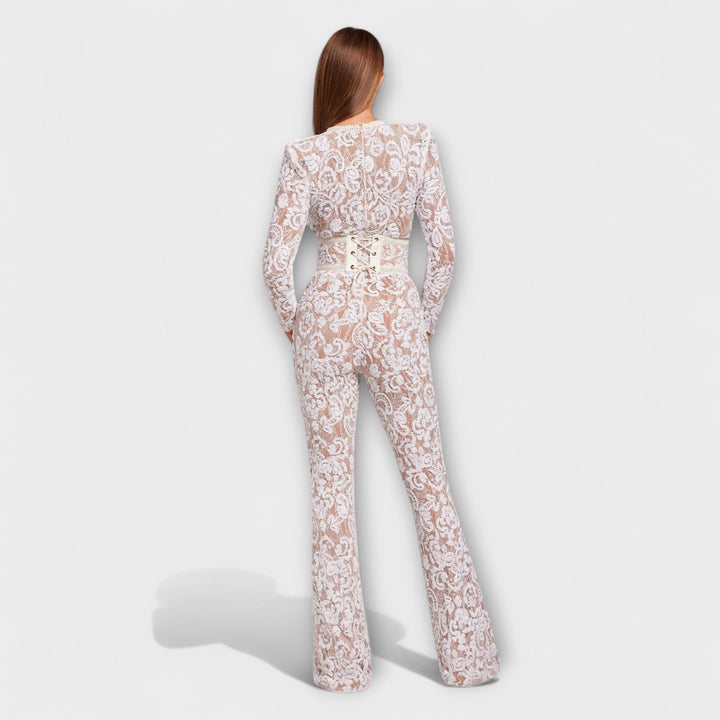 Heidi - Hvit blonde-jumpsuit med korsett