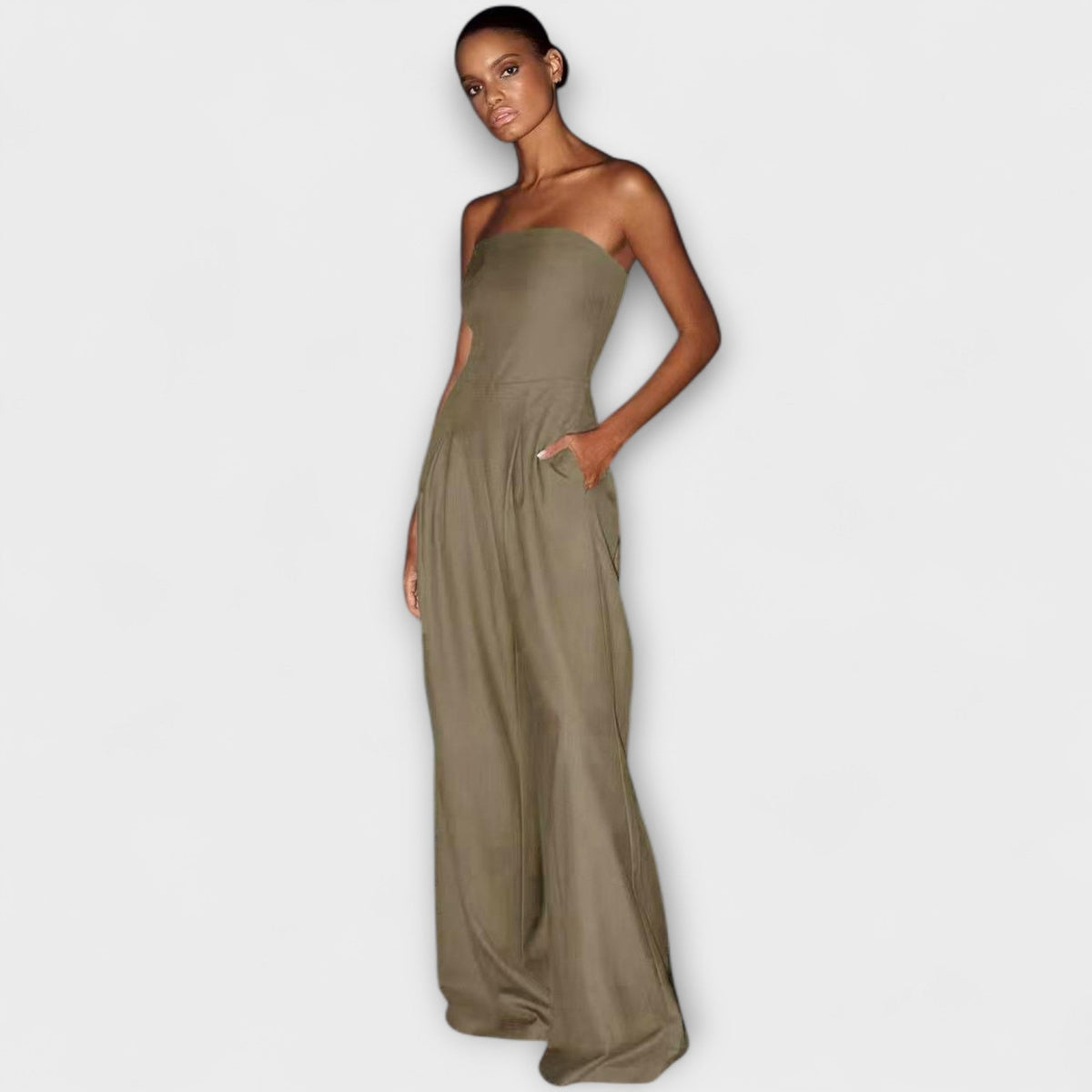 Sara - Elegant mørkeblå stroppløs buksedress