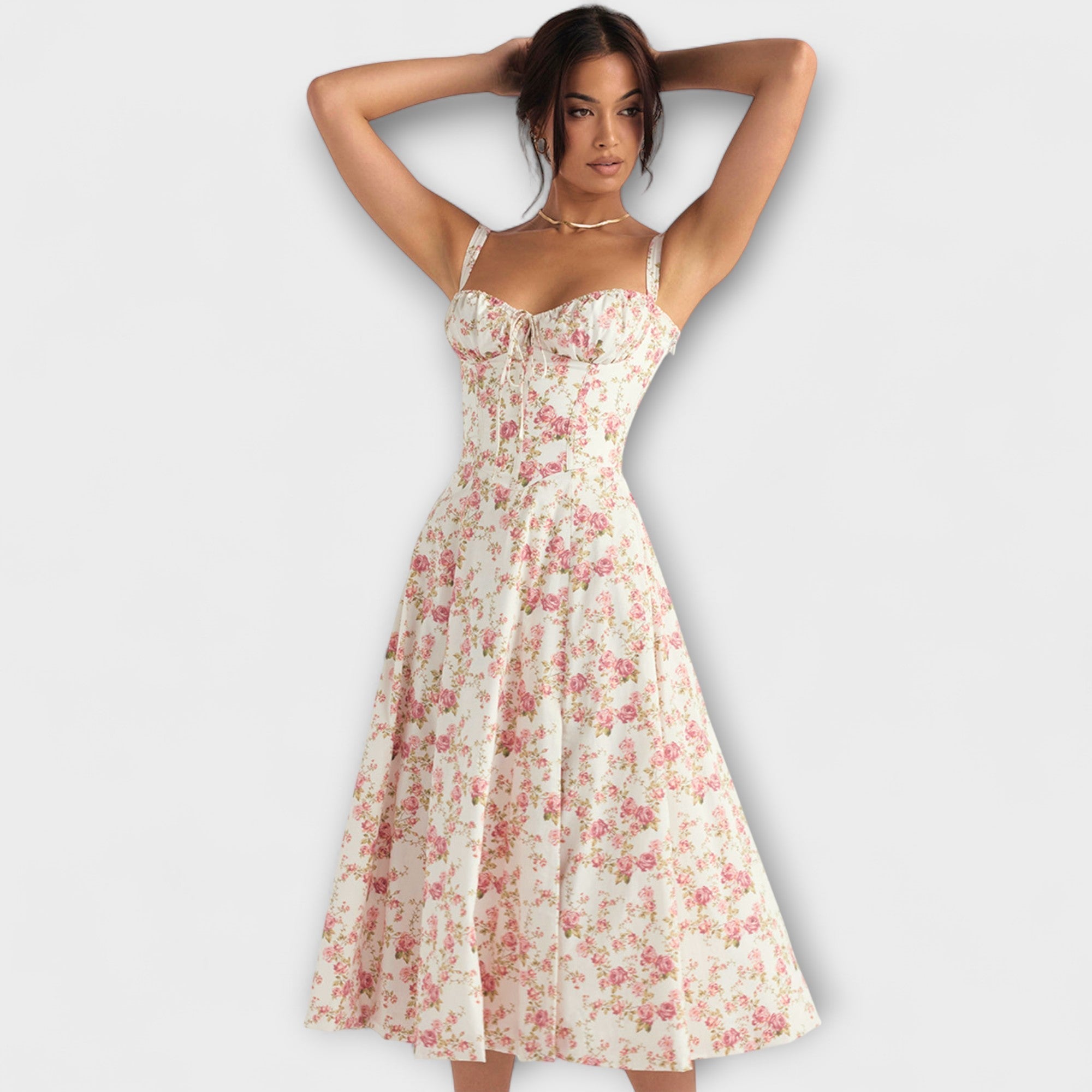 Karen - Figursydd Korsettkjole med Vårblomster
