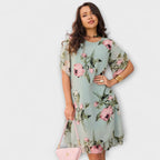 Helene - Svart chiffonkjole med blomstermønster