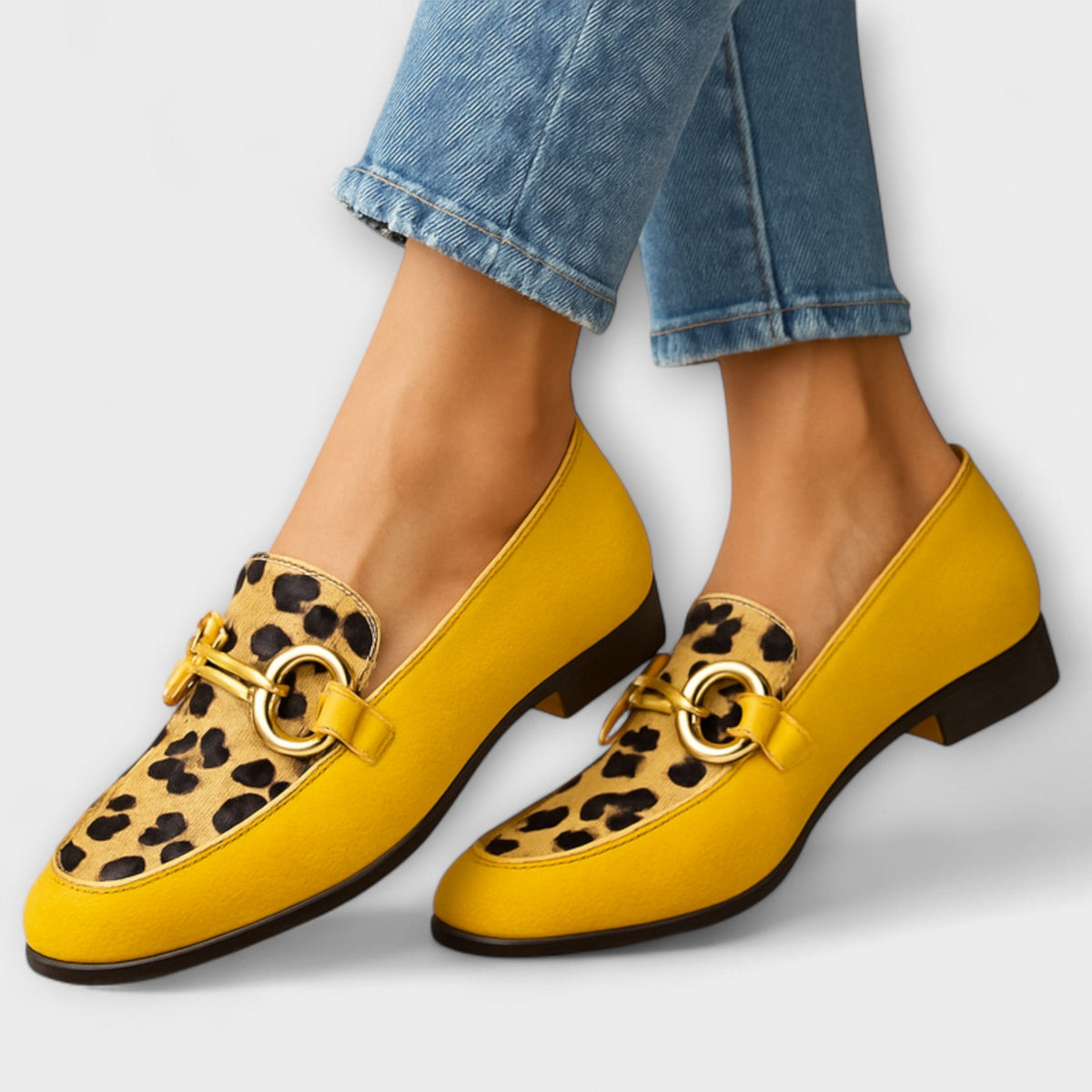 Tonje - Gule loafers med leoparddetaljer