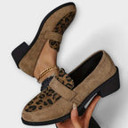 Hege - Semsket loafers med leopardfôr