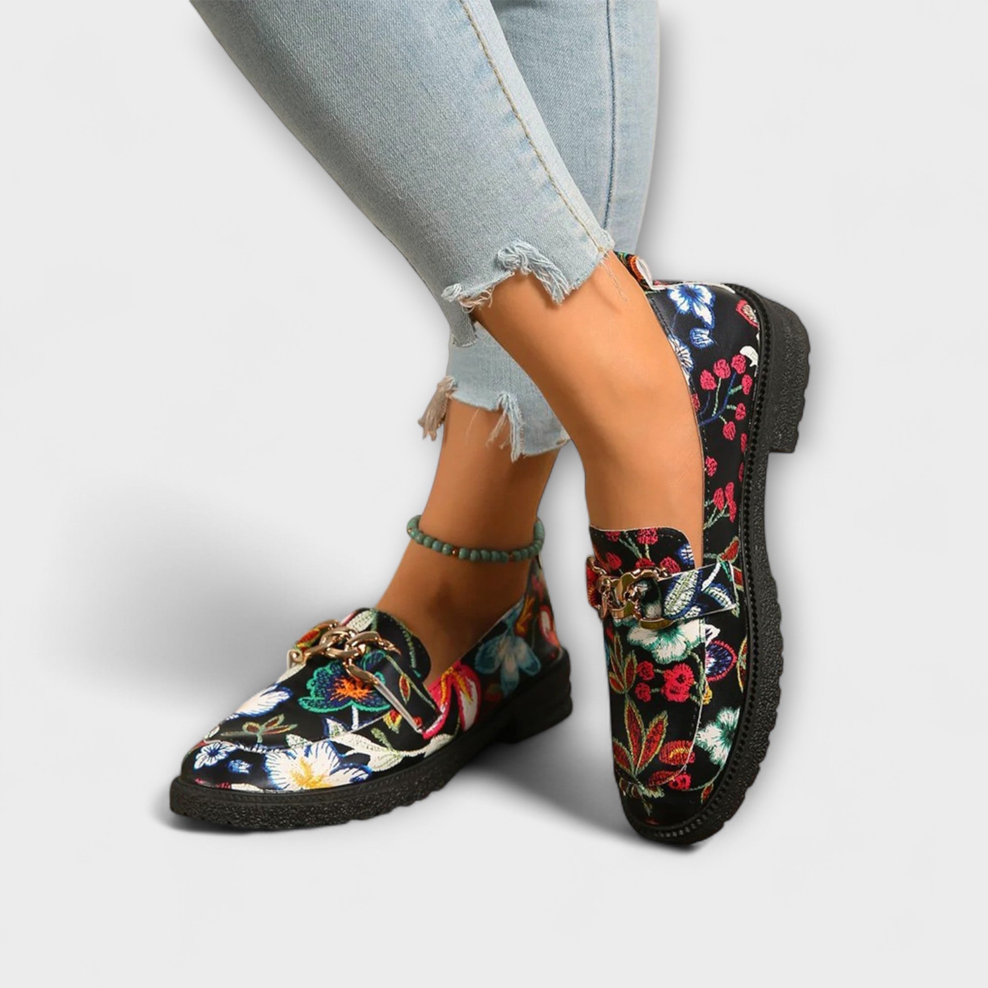 Maren - Loafers med blomstermønster