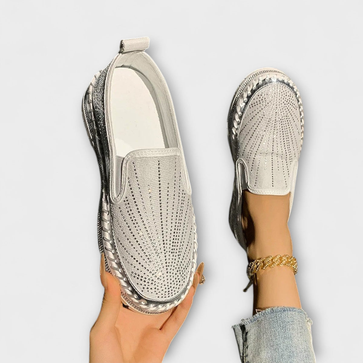 Nora - Tøffel med strass-dekor