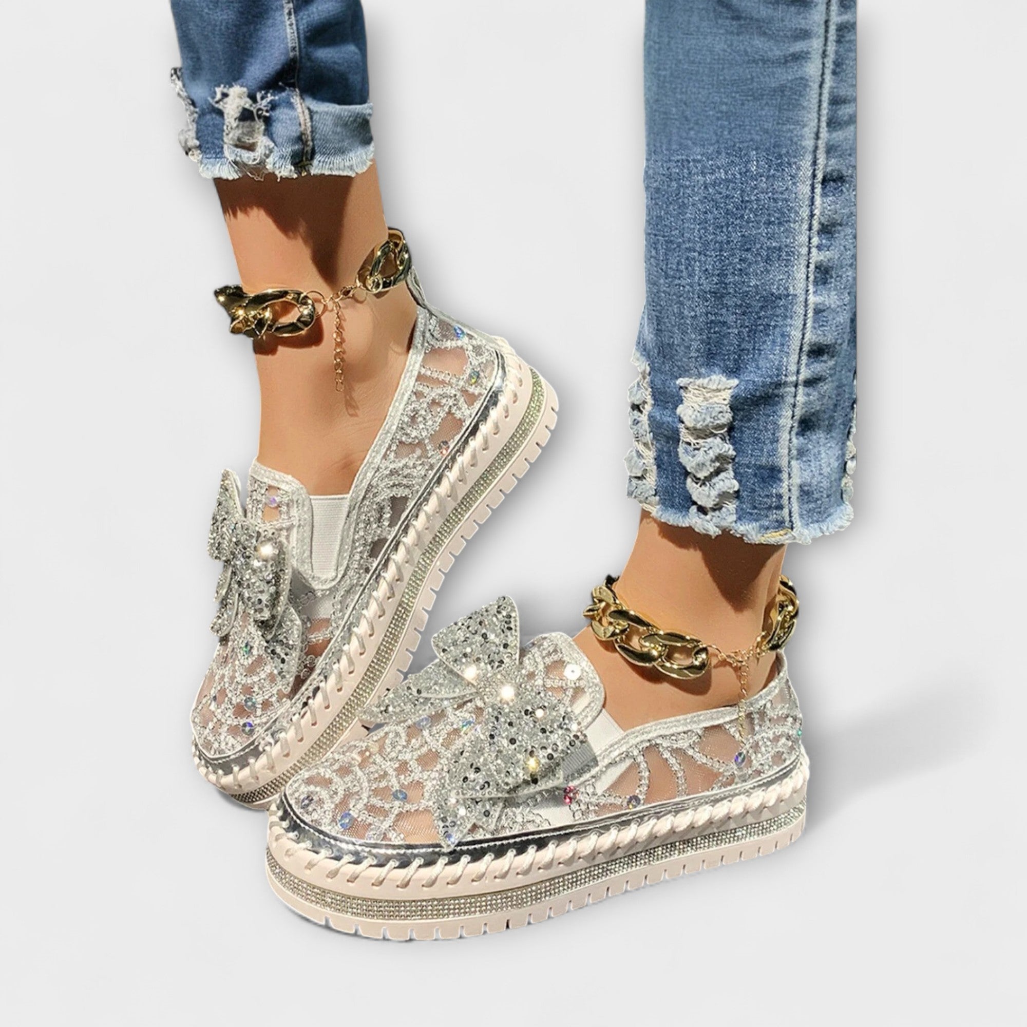 Emma - Loafer med strass-sløyfe