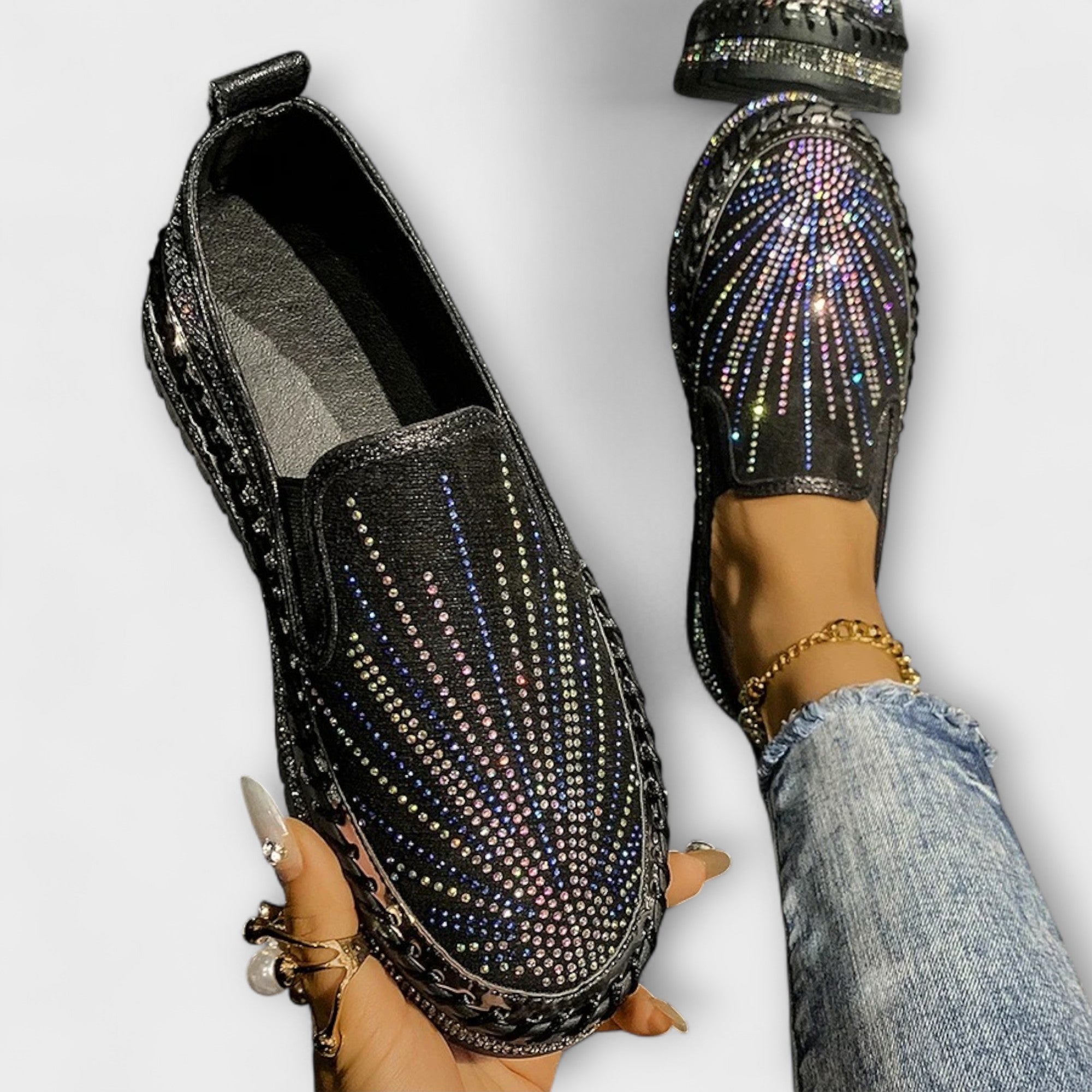 Nora - Tøffel med strass-dekor