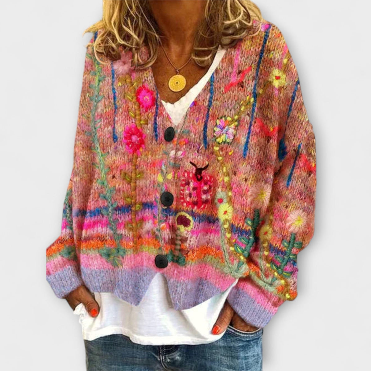Gerd - Fargerik nostalgisk strikk Blazer