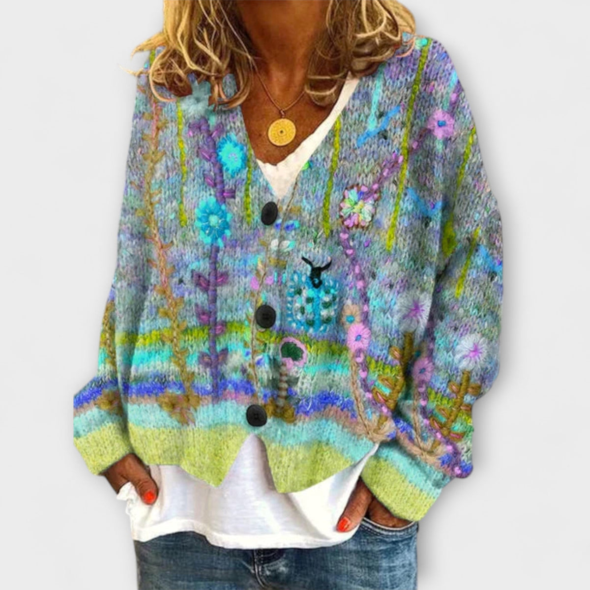 Gerd - Fargerik nostalgisk strikk Blazer